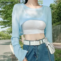 T-shirts Women Crop Tops Sexy Hot Girl Sun-proof Long-sleeved Casual Loose Simple Korean Style Fashion Streetwear Chic Ulzzang