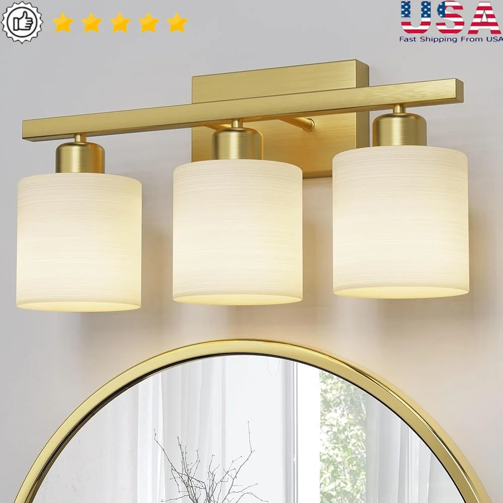 

Modern Bathroom Vanity Light 3-Light Stainless Steel Fixture Textured Glass Perfect Sink Mirror Bedroom Living Room