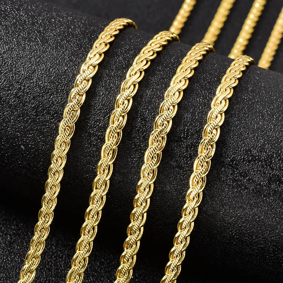Unisex Thin Twisted Rope Chain Necklace 3mm Gold Plated Braided Link Minimalist Daily Casual Wear Neck Accessory Gift For Women
