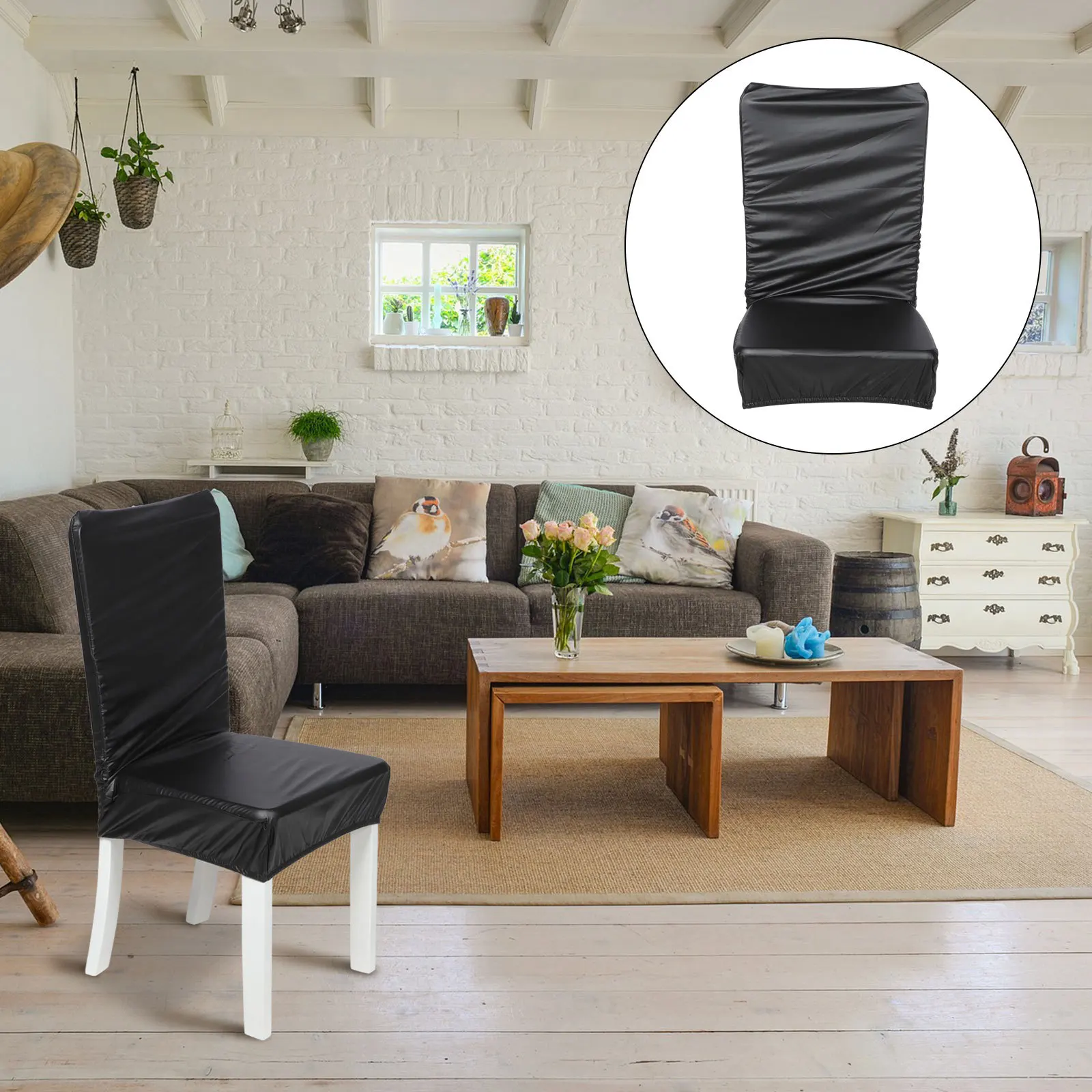 

PU Chair Cover Elastic Dining Chair Protector Waterproof Slipcover for Restaurant Home Decor Dining Room