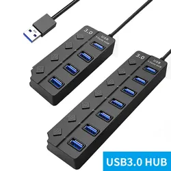 USB 3.0 Hub Multi USB Splitter Hub Use Power Adapter 4/7 Port Multiple Expander USB 3.0 Hub with Switch 30CM Cable