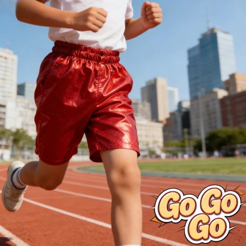 

Детские блестящие металлические брюки для выступлений, свободные прямые брюки-капри, слегка эластичные, для сценических танцев