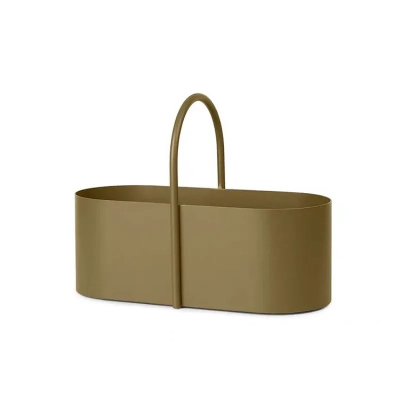 

Nordic style simple metal desktop storage plate household wrought iron storage basket with handle creative storage toolbox