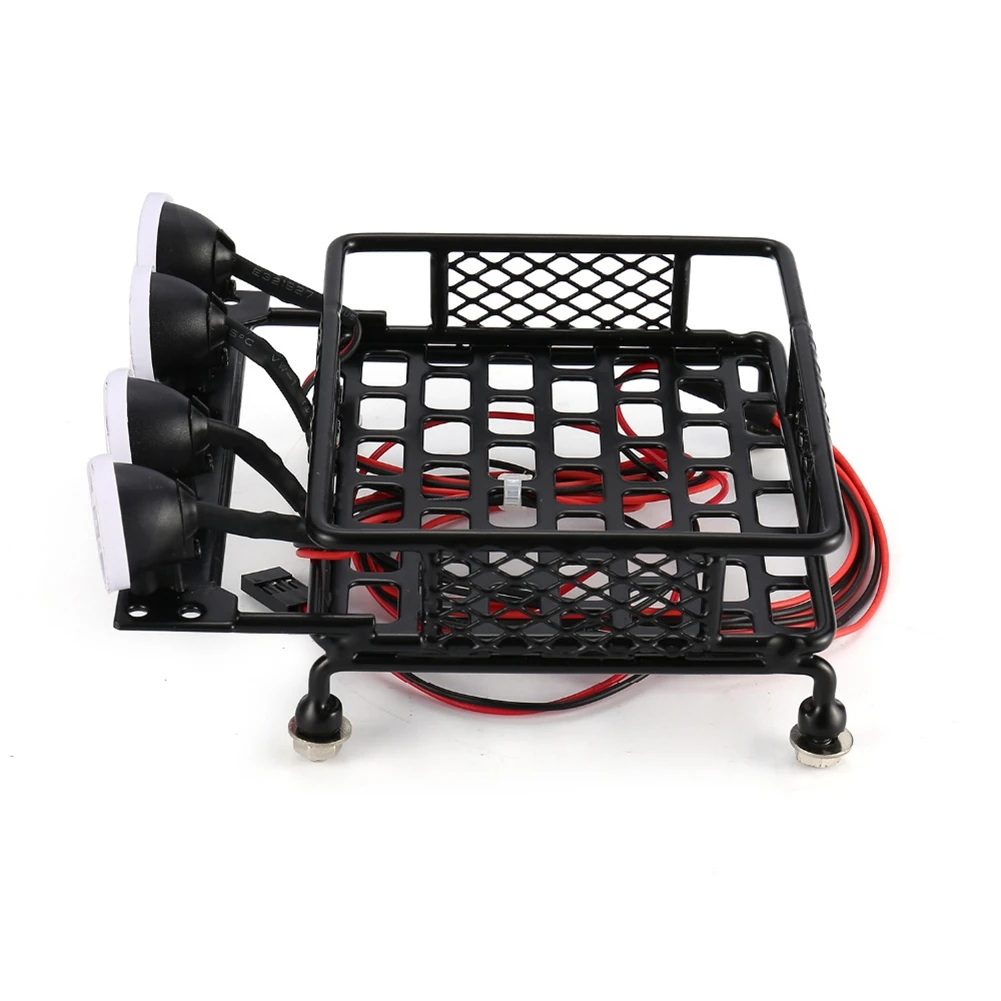 Metal 115X107Mm Luggage Carrier Roof Rack with Spotlights for Tamiya CC01 CR01 RC4WD D90 Axial SCX10 1/10 RC Crawler Car