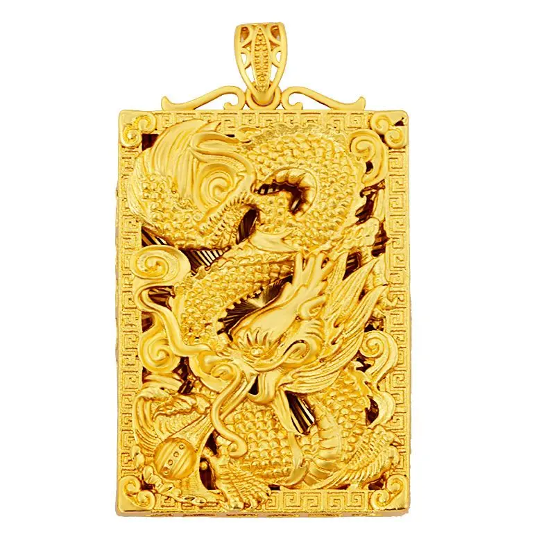 Simulation Color 18K Gold Pendant  Real 24K Gold Dragon Men's Domineering Dragon-Shaped Totem Tag Men's Hollow Lucky Listing