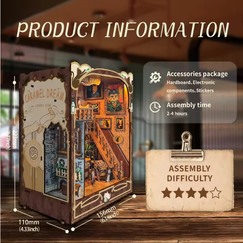 

OUZEY Sweet Dreams Book Nook DIY, 3D Warm-Toned Wooden Cottage, Cozy Shelf Decor Gift for Teens