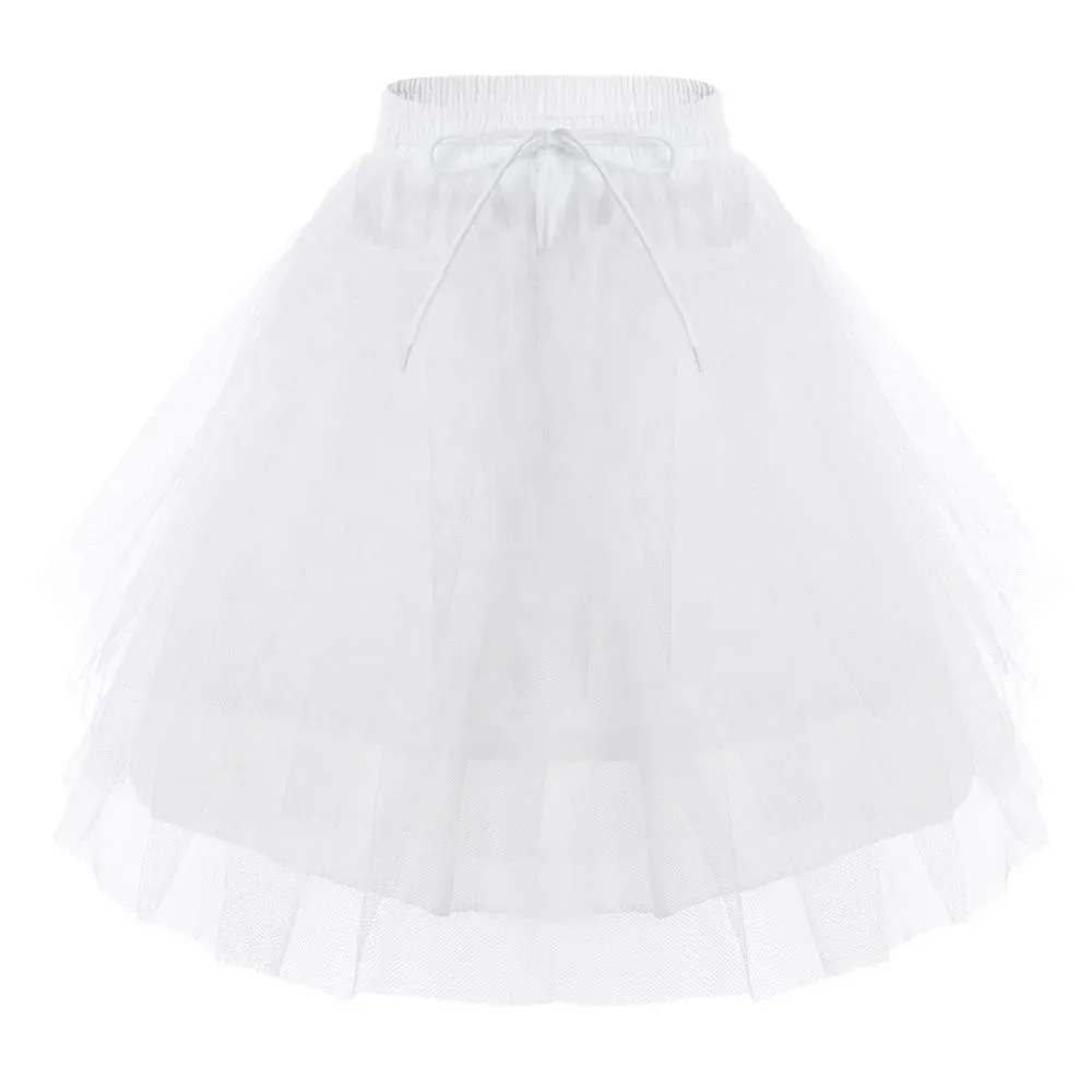 Kids 3 Layers Petticoat White Underskirt Netting Crinoline Slip For Flower Girls Wedding Dress