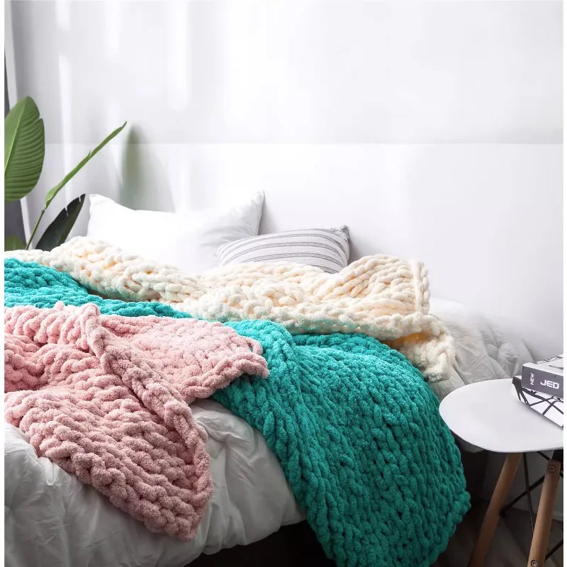 

Ins Nordic luxury online celebrity handmade coarse wool knitting blanket chenille stick knitting blanket sofa cover blanket