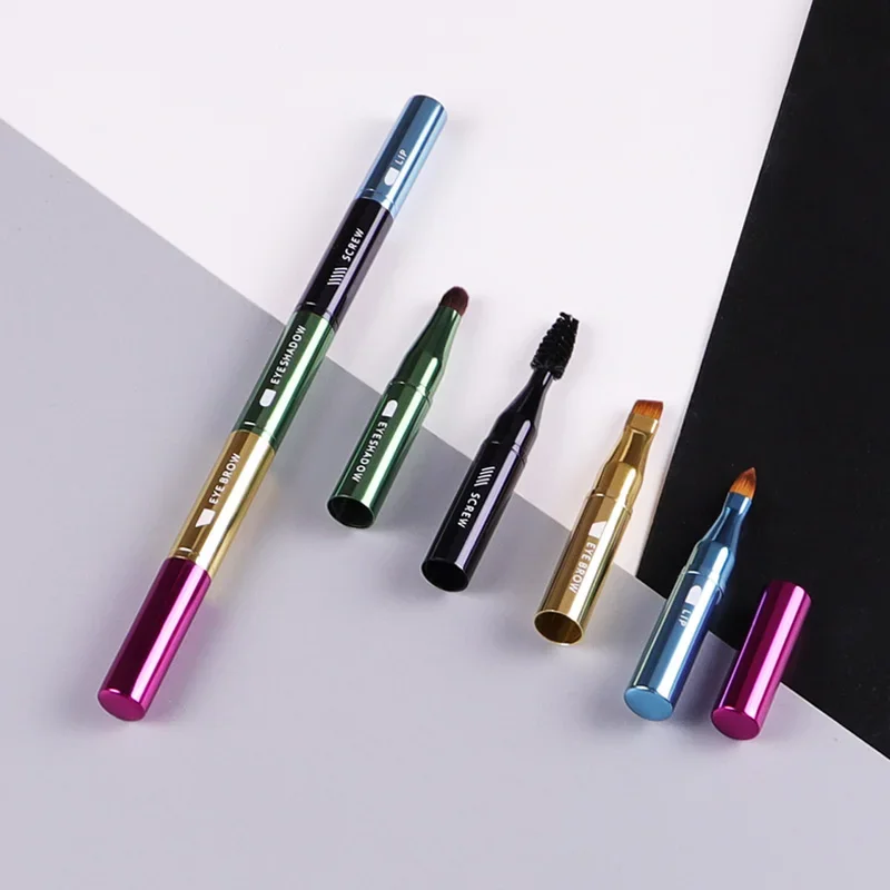 4 in 1 Portable Retractable Travel Lip Eye Brush Professional Makeup Brush Mini Soft Hair Eyeshadow Brush Makeup Accessories