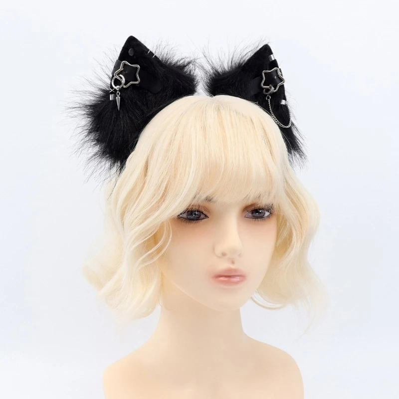 E15f realistische Katzen Ohrstirnbänder mit pelzig