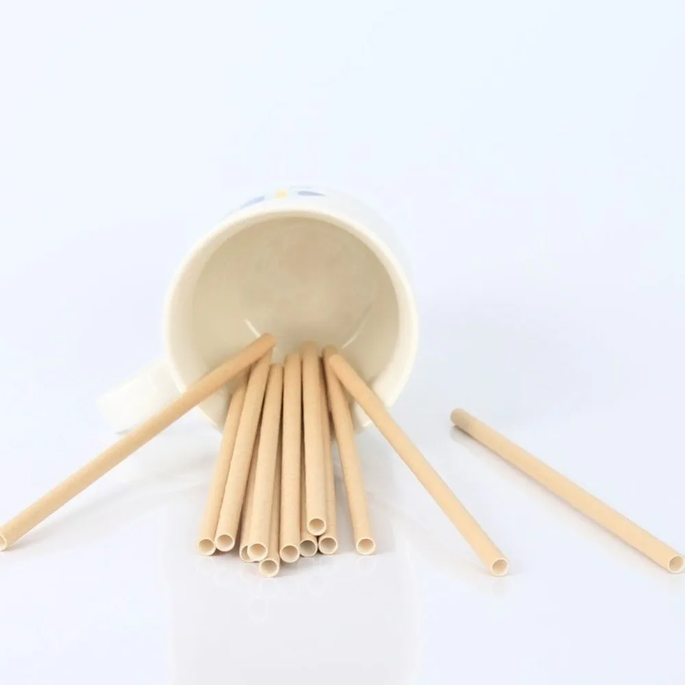 100PCS Kraft Paper Biodegradable Paper Straws Flat Opening Brown Paper Straws Direct Pipe Drinking Straws Wedding Supplies