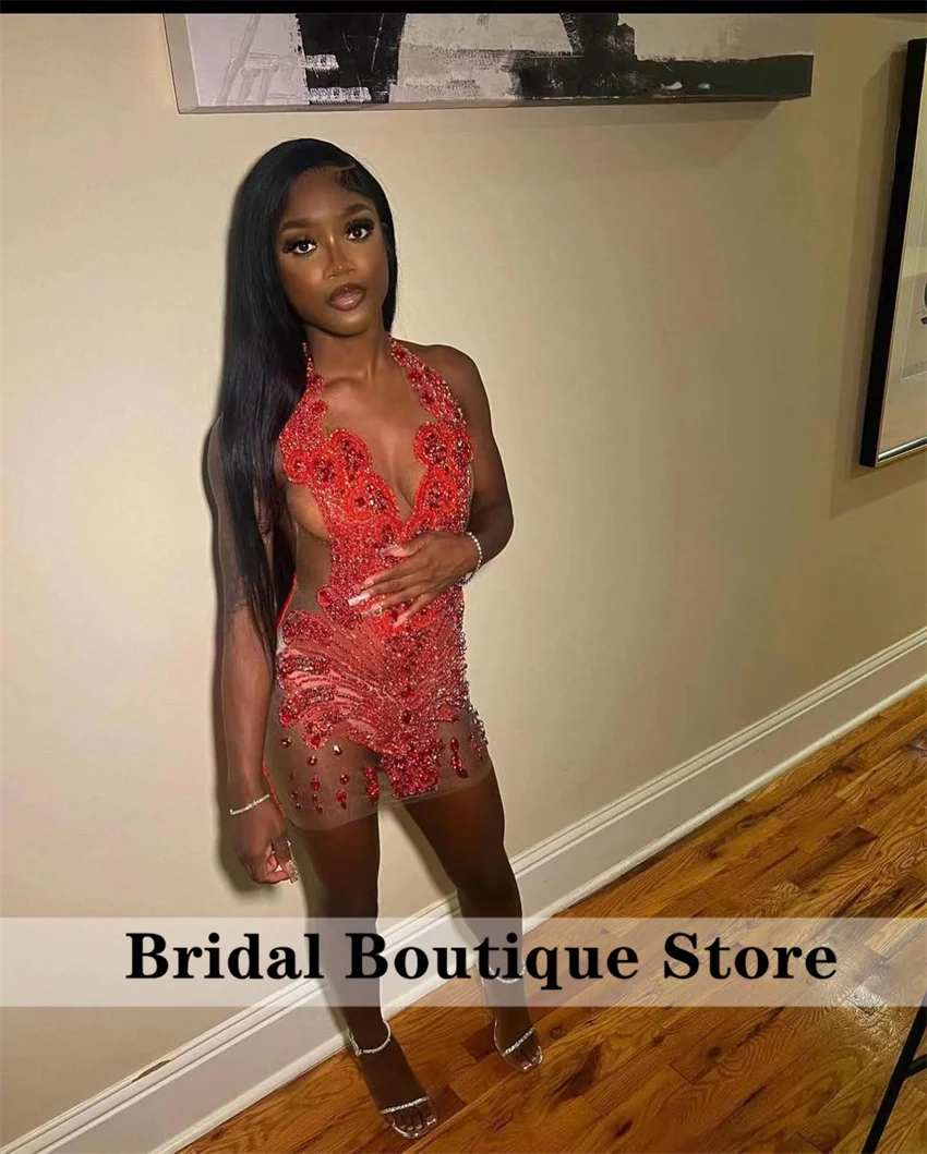 Seksowne świecące czarne diamenty krótka sukienka na studniówkę brokatowe kryształy Rhinestone koralik urodziny suknia koktajlowa Vestidos dostosowane