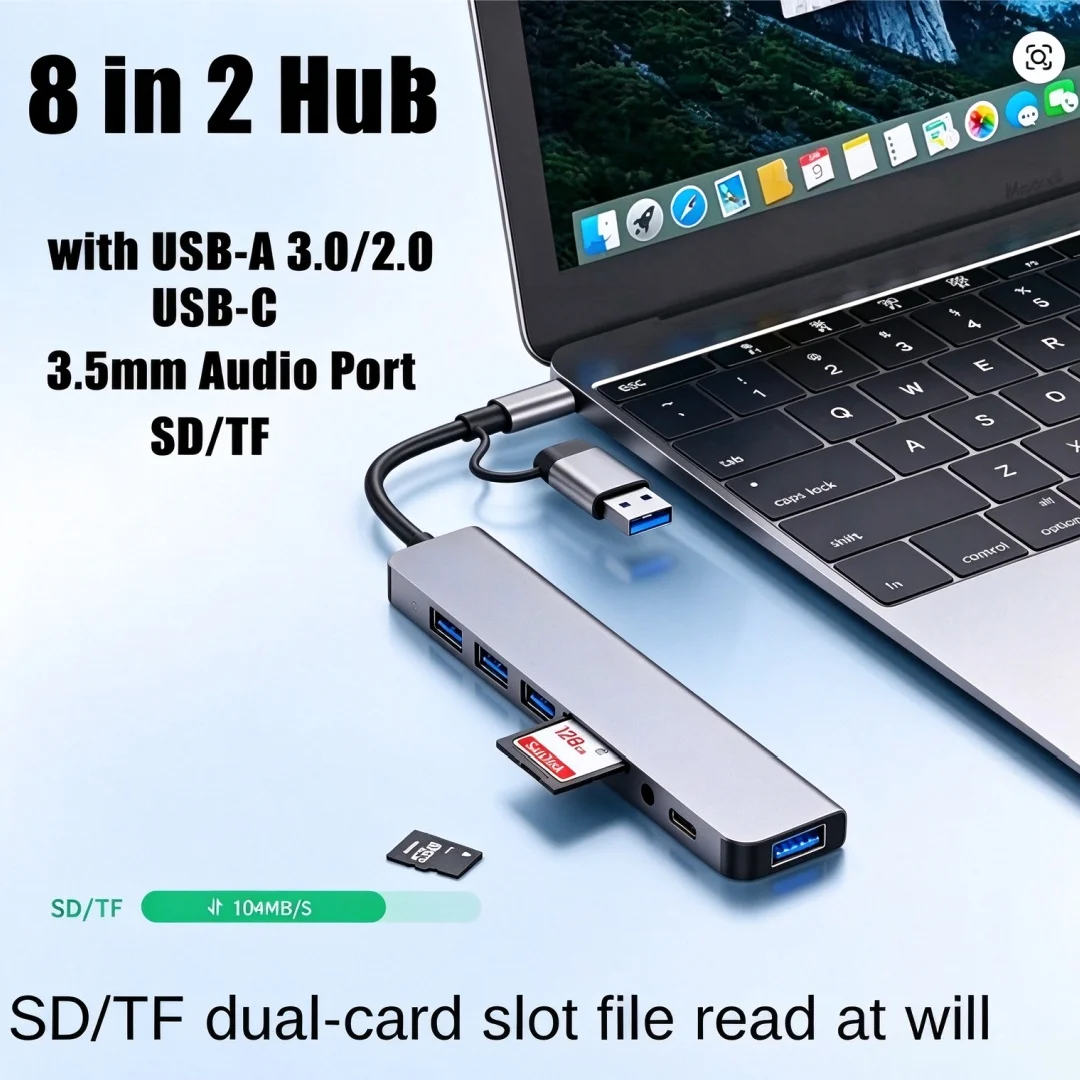 5/7/8 in 2 USB-C Hub with 3.0 SD/TF Card Reader Multi-Port AdapterFor Laptop Tablet PhoneType-C Docking Station for Office Work