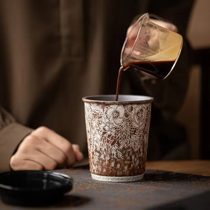 كوب قهوة مطلي بالفضة على شكل زهرة من الطين الصخري القديم، كوب ماء كبير للمكتب المنزلي الخشن، كوب مفيد، كوب كولا #2