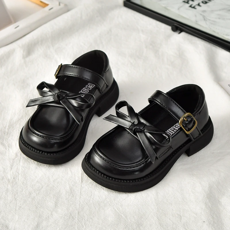 Kids Leather Shoes for Girls 2026 New Autumn Toddler Dress Shoes with Cute Bow Non-slip Princess Kids School Mary Jane Flats Ins
