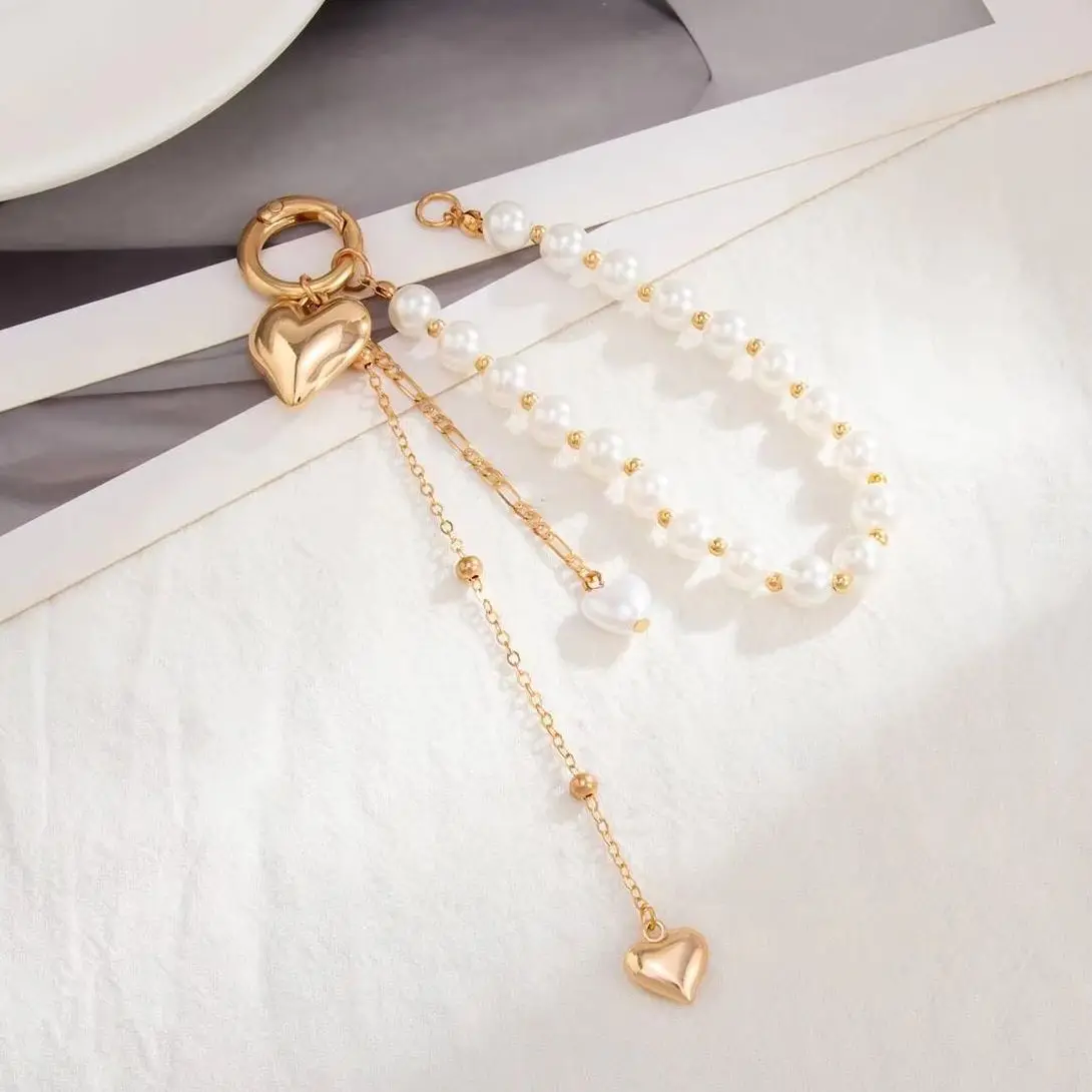 Lacteo 3Styles Trendy Imitation Perle Liebe Herz Anhänger Schlüsselanhänger Exquisite Romantische Tasche Hosen Schlüsselanhänger Zubehör Y2K Schmuck
