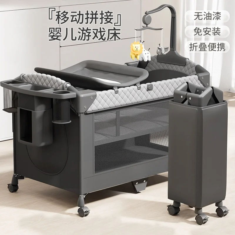 Crib Foldable Splicing Bed Mobile Portable Multifunctional Diaper Table