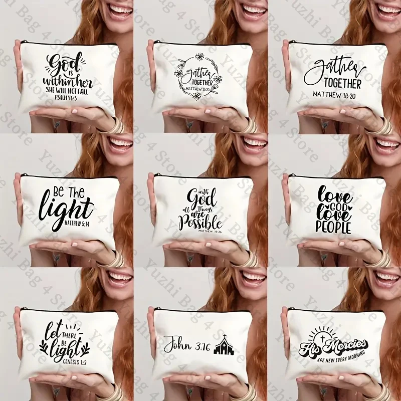 Be The Light Pattern Religious Gifts Church Canvas Makeup Bag God Illustration Funny Cosmetics Pouch Christian Gifts for Women