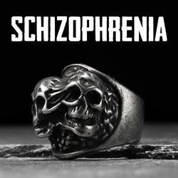 Gothic Schizophrenia Skull Men Rings Stainless Steel Women Jewelry Punk Rock Vintage Black Fashion Accessories Gifts Wholesale