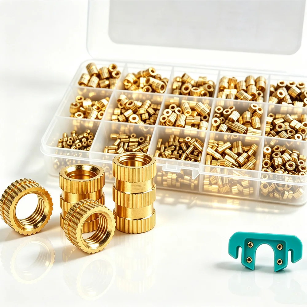 Brass Threaded Inserts Kit Knurled Injection Molding Nuts for 3D Print PETG Nylon ABS Plastics by Ultrasonic or Heat 1450-100Pcs