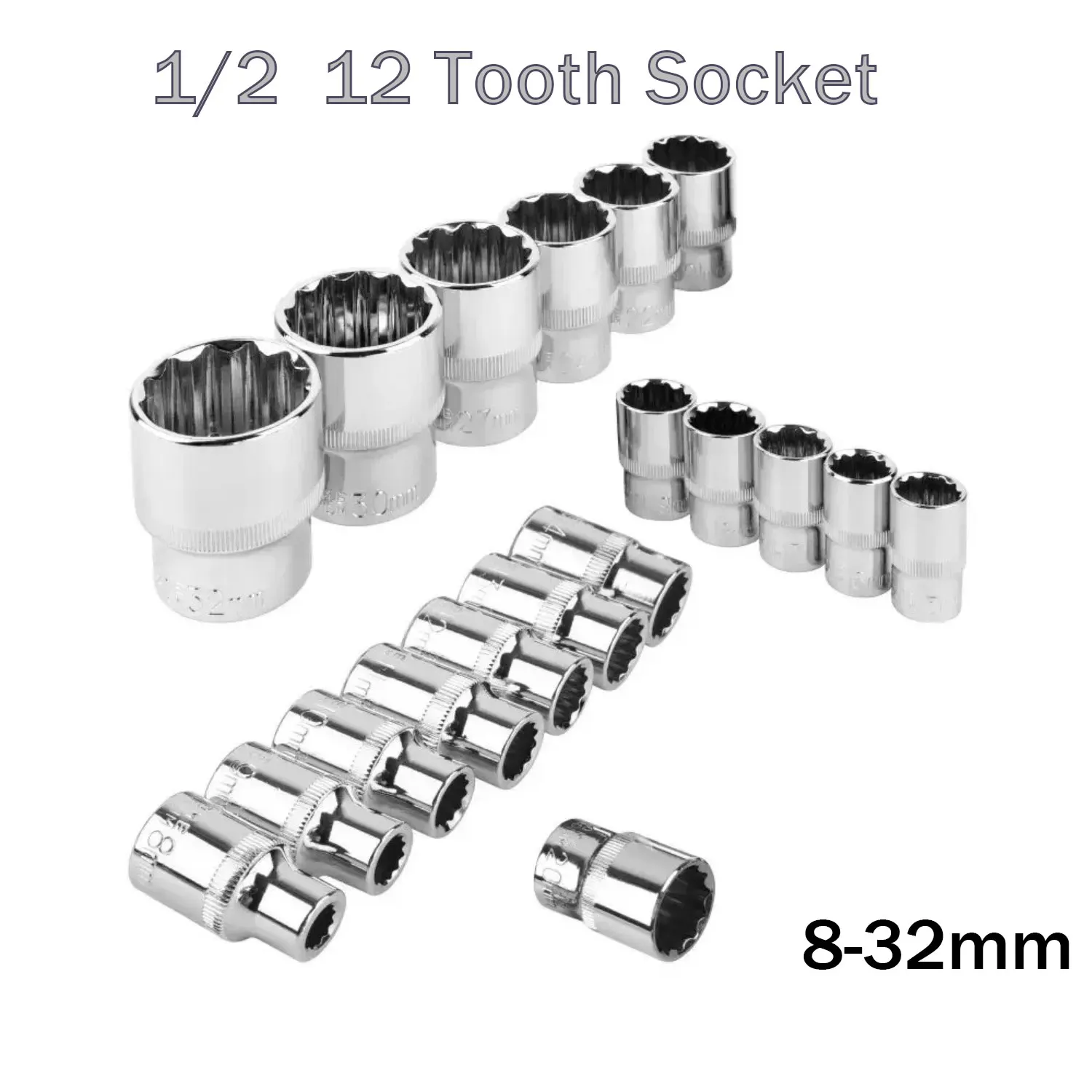 1/2' Square Drive 12-point Socket Bit Ratchet Wrench 12pt Sockets Hand Tool Kit 12 Angles Plum Blossom Sleeve 8-32mm