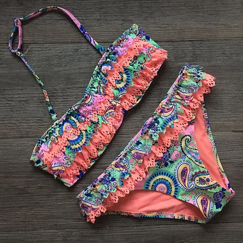 Bikini Girls Swimsuits 2 Pieces Bikinis Set With Padded Print Swimsuit Children Swimwear Kids Bathing Suit Girl Beachwear