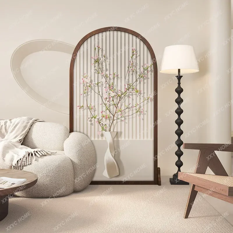 Cream Style Solid Wood Mobile Screen Partition for Living Room Entrance Hallway Blocking