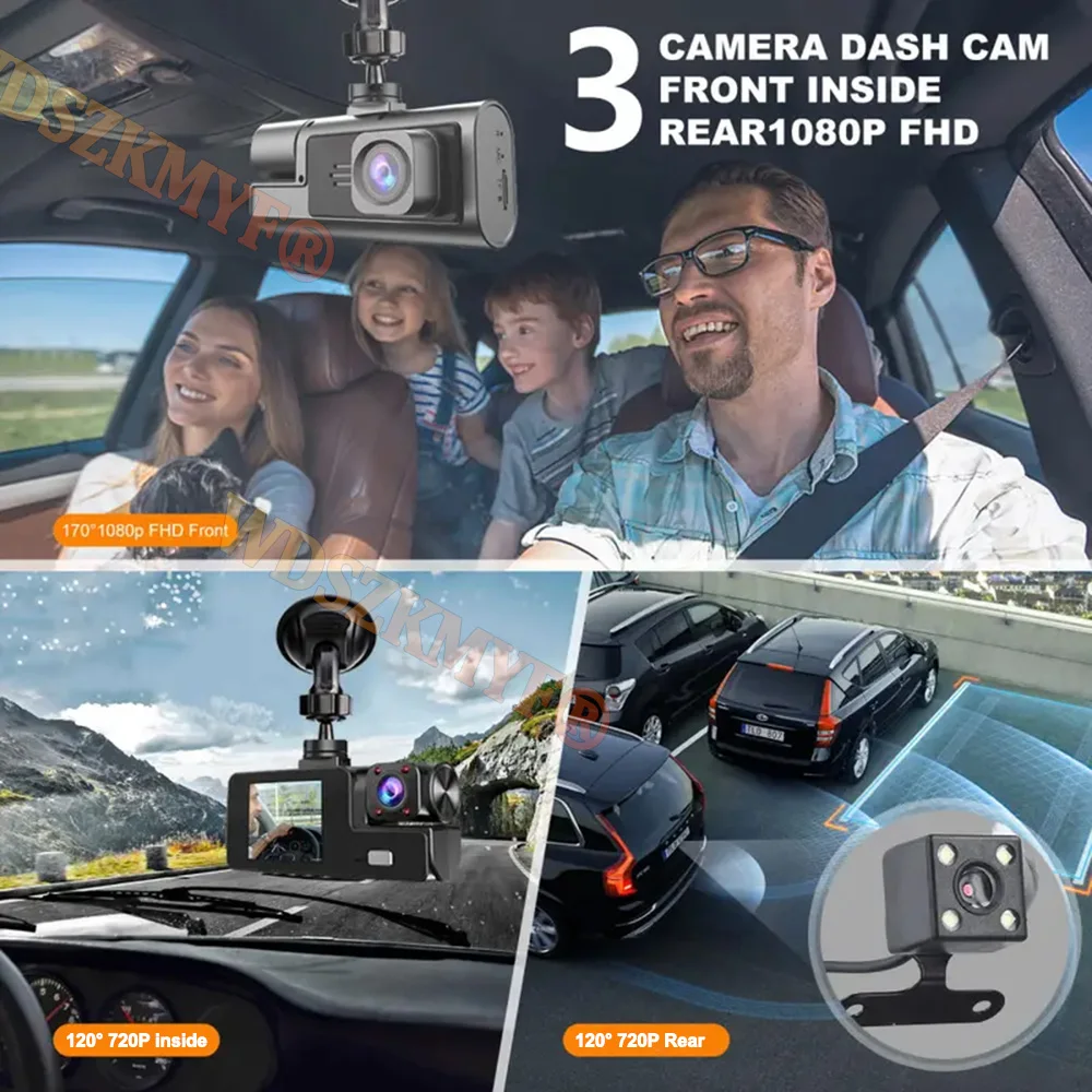 2026 WIFI Car DVR 3 Channel 3 shots Dash Cam for Cars 1080P HD Video Recorder Car DVR Black 2inch Black Box Car accessory