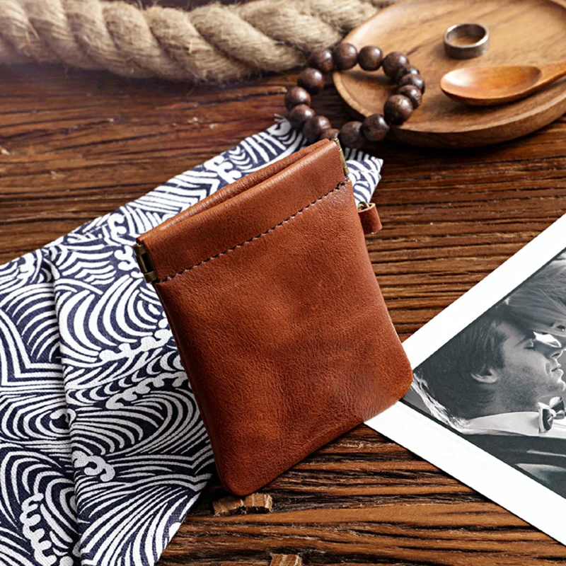 Genuine Leather Coin Purse Men Women Vintage Handmade Small Mini Card Holder Unisex Wallets Pouch Pocket Money Storage Bag Male