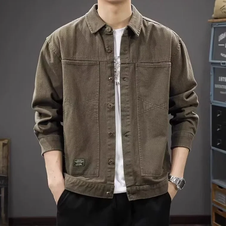 

Рабочая куртка в американском стиле, свободная повседневная рубашка с воротником, мужская модная рубашка большого размера, весенне-осенняя новинка