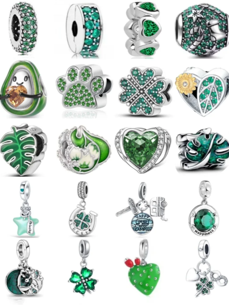 Green Clover Bead Pendant European Diy Bead Fit Original 925 Sterling Silver Plated European Charms Bracelet Jewerly Accessories