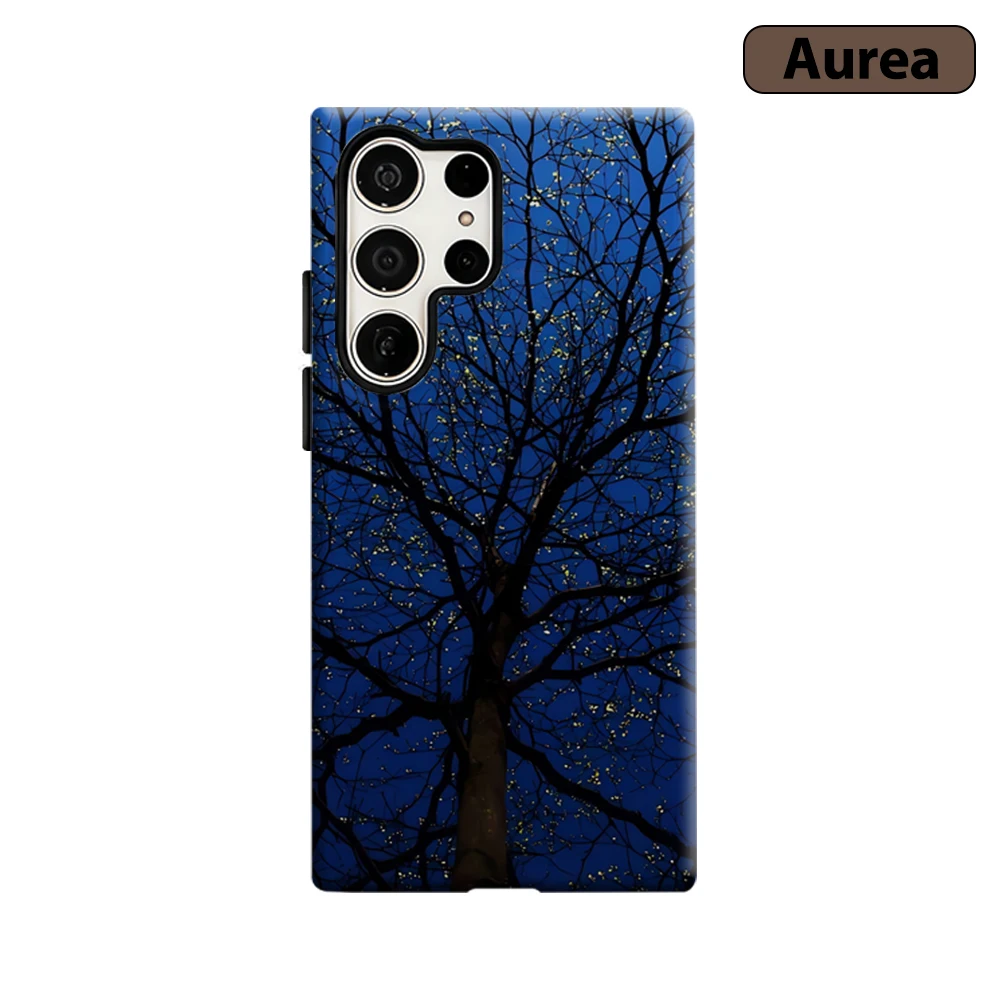 Midnight Tree Glow Phone Case for Samsung Galaxy S25 Ultra S24 S23 Ultra Plus Shockproof Double Layer Tough Back Cover