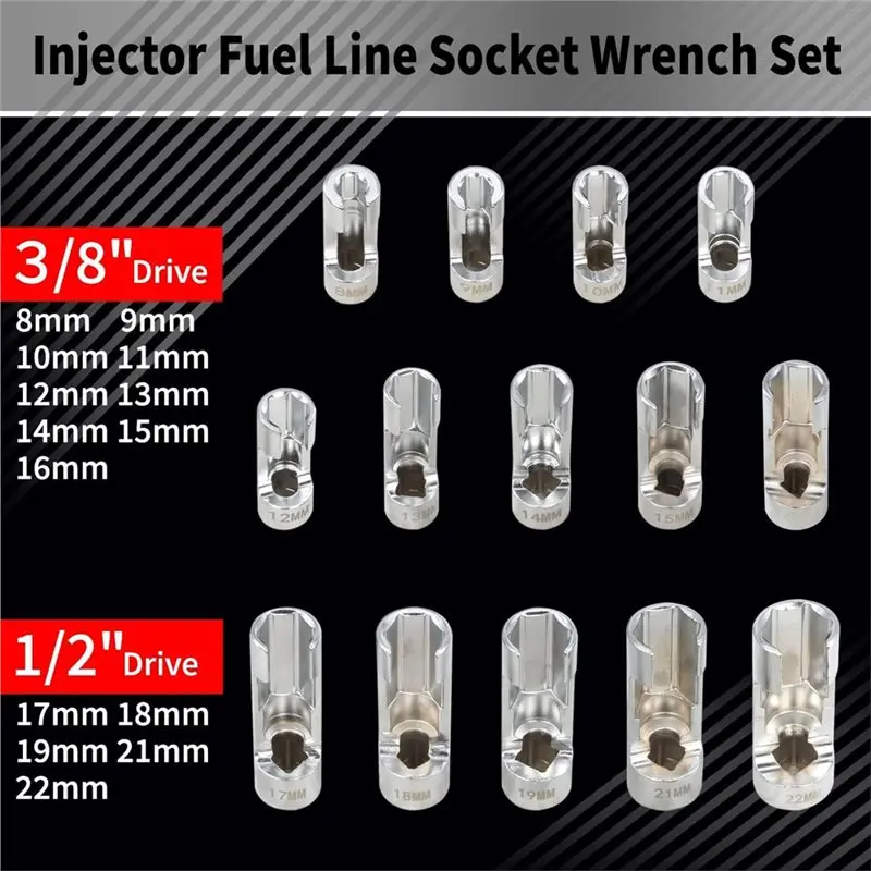 Oxygen Sensor& Injection Pipe Removal Slotted Open Socket Wrench Set, Hex Socket Tool Kit For Automotive Repair
