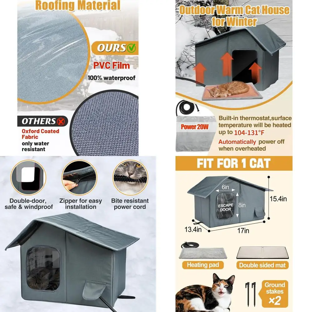 

Thermo-Insulated Outdoor Cat Shelter with Heating Pad and Emergency Exit for Feral Cats (Small)