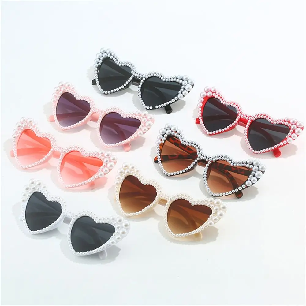 Halloween Heart-shaped Imitation Pearl Frame Sunglasses UV400 90s Cat Eye Eyewear Y2K Shades for Women & Men