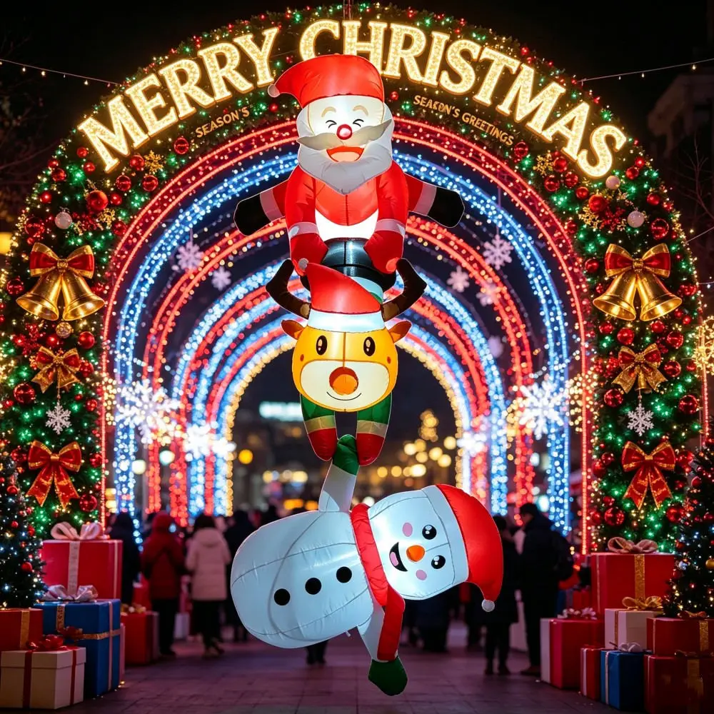 2.4M Christmas Inflatable Suspension Climbing Santa Claus Reindeer Snowman Built-in LED Lighting For House Eaves Roof Decoration view 2