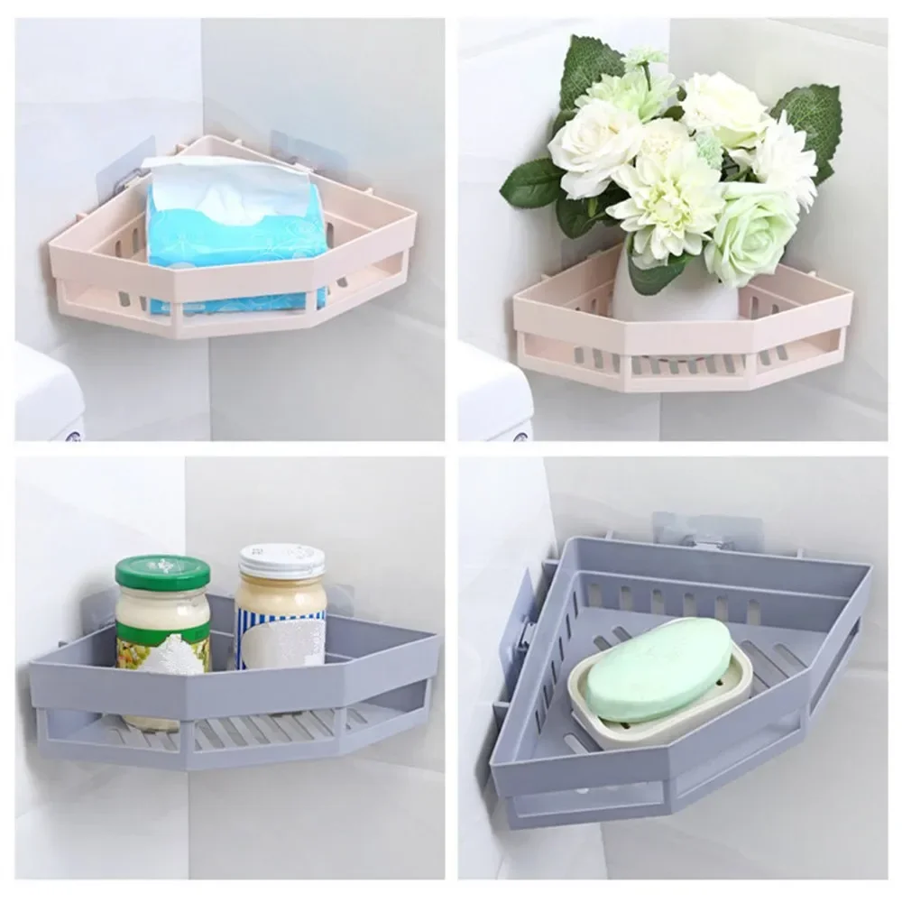 Creative Traceless Plastic Bathroom Kitchen Storage Rack Organizer Bathroom Hollow Corner Shelf Shampoo Holder Home Accessories