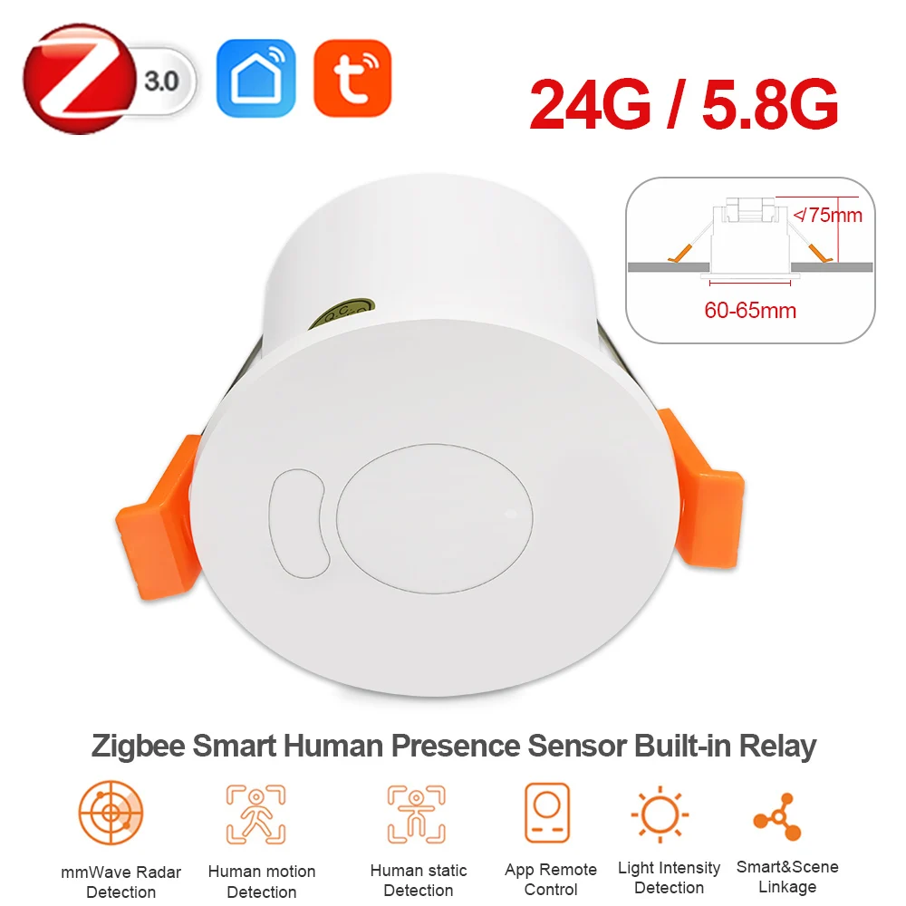 Zigbee MmWave Human Presence Detector 220V/110V Radar Motion Sensor 5.8G/24G &Relay Lux Light/Distance Detection Tuya Smart Life