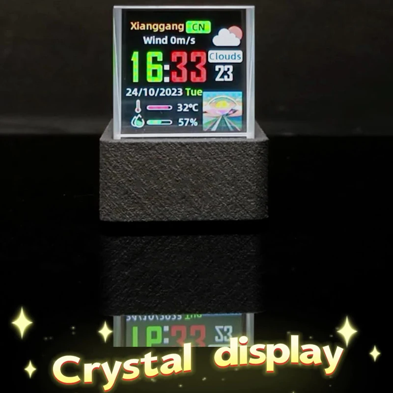 

Crystal Cube Photo Display Holographic Desktop Smart Weather Station Digital Clock With GIF Animations Album