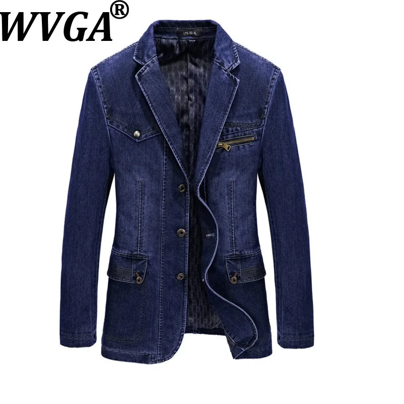 

WVGA Spring Autumn New Man Trendy Turn-Down Collar Denim Suit Coats Niche Chic Casual Korean Version Long Sleeved Blazers W15026