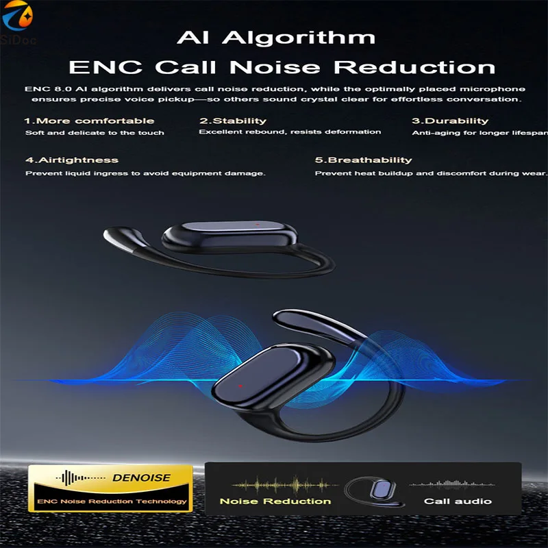 Auriculares inalámbricos con Bluetooth, cascos inteligentes ajustables con tacto para deportes, batería de larga duración, sin dolor, para Xiaomi y iPhone