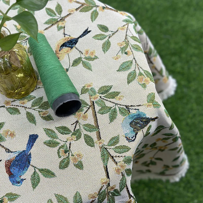 American Vintage Jacquard Tablecloth Cotton Linen Oil Painting Style Tablecloth Thickened Floral Coffee Table Covers
