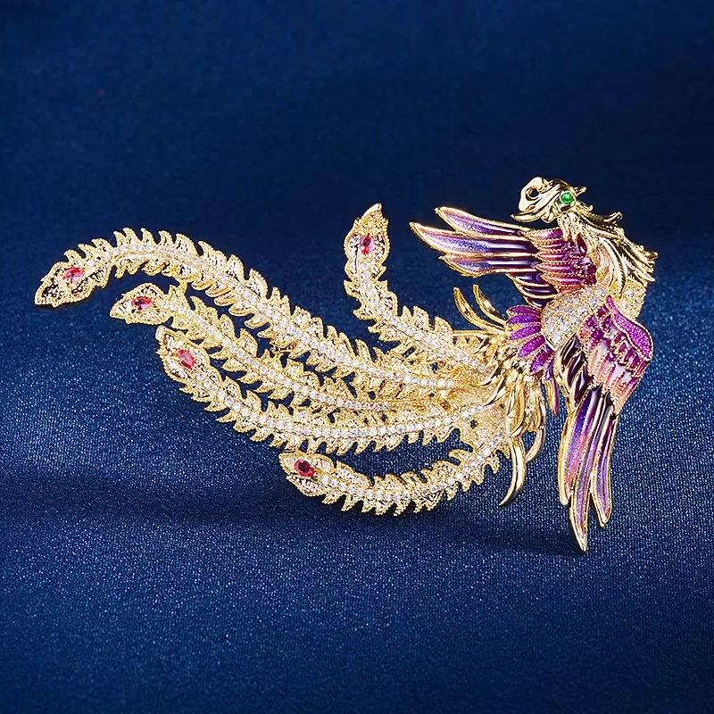 

Vintage elegant Phoenix brooch enameled with zirconium noble atmospheric zircon corsage with all national fashion accessories