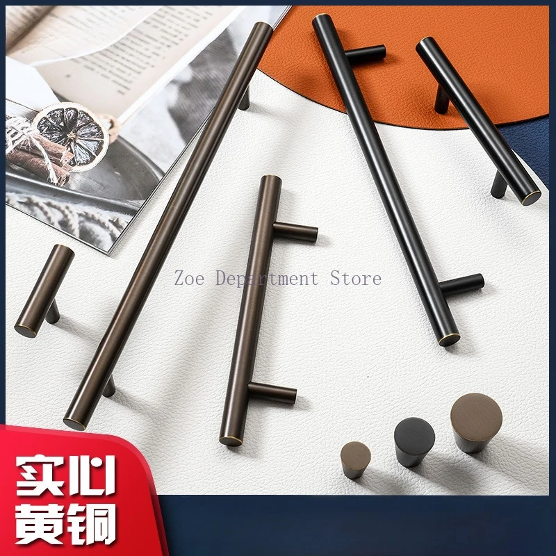 

Латунная ручка, цельная черная, для шкафа, медная ручка для гардероба, ящика, двери шкафа, современная медная ручка, коричневая винтажная