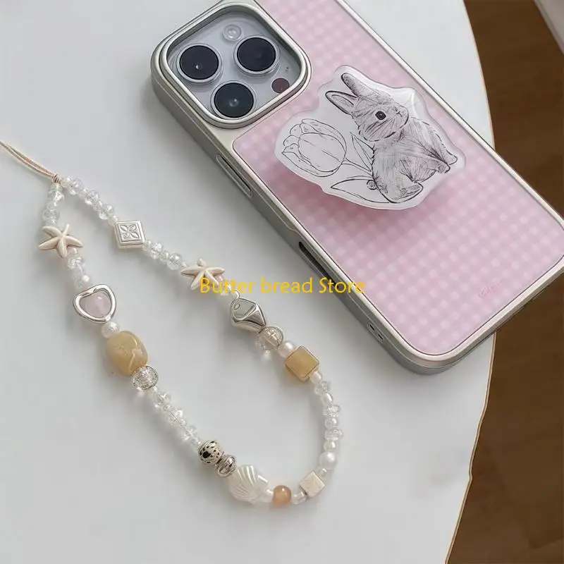 W89C Ergonomic Colorful Beaded Phone Strap Cord Keychain Decorations For Mobile