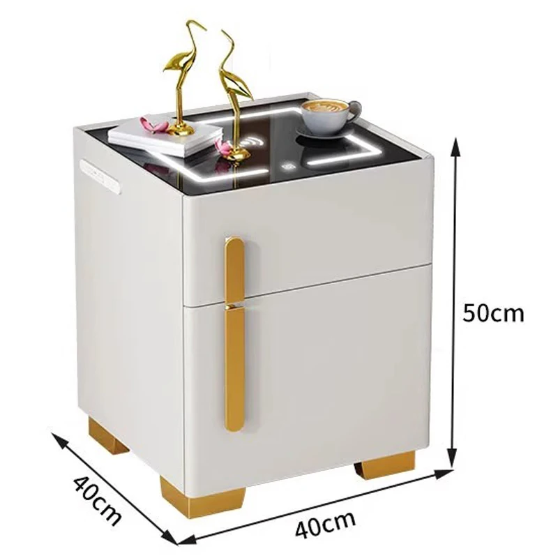 طاولة ذكية بجانب السرير مع سماعة بلوتوث ، آمنة خفية ، قفل بصمة كلمة المرور ، شحن لاسلكي مزدوج ، مصباح التحكم الصوتي USB