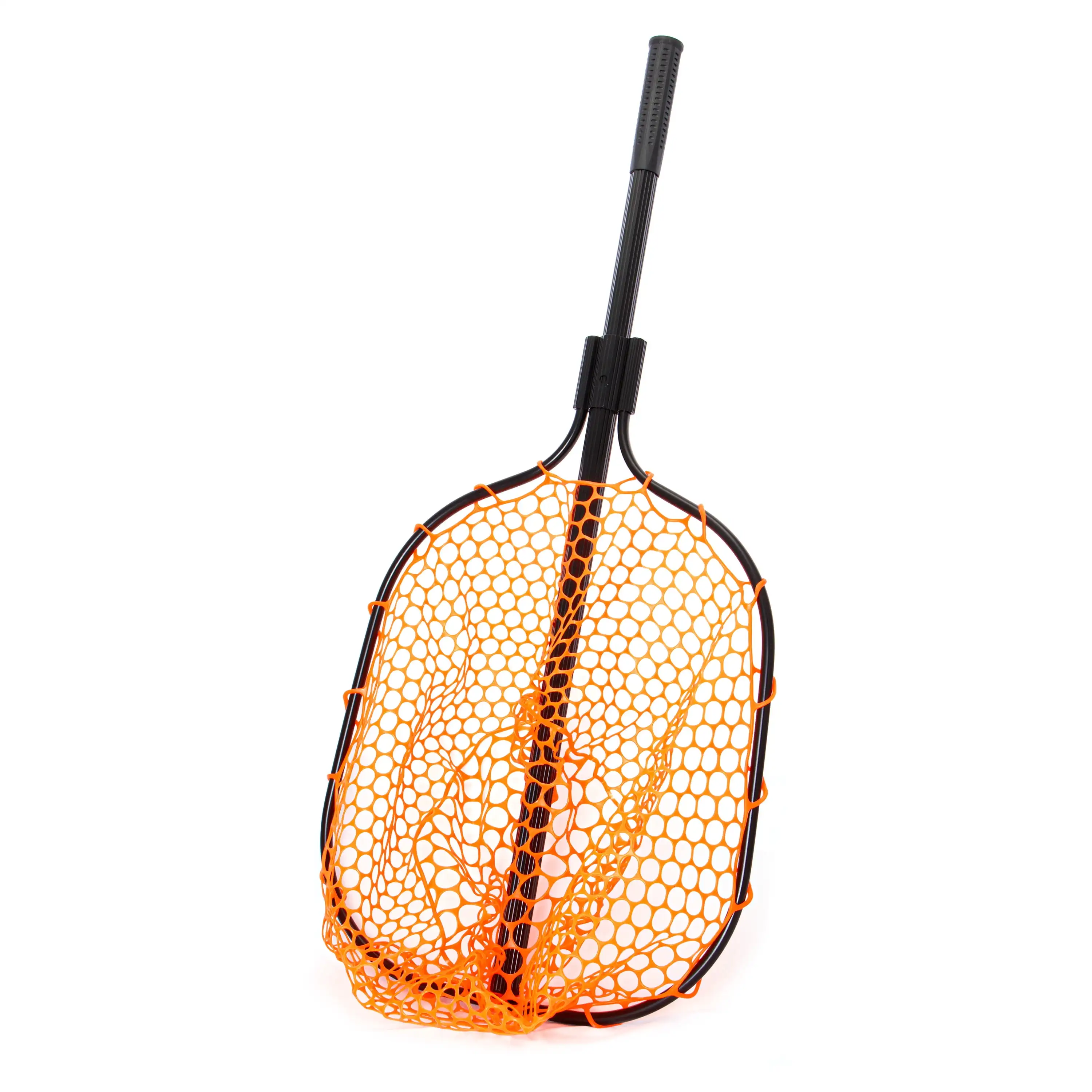 

Rubber Mesh Fish Landing Net High Visibility Orange Mesh and a Retractable Aluminum Handle.