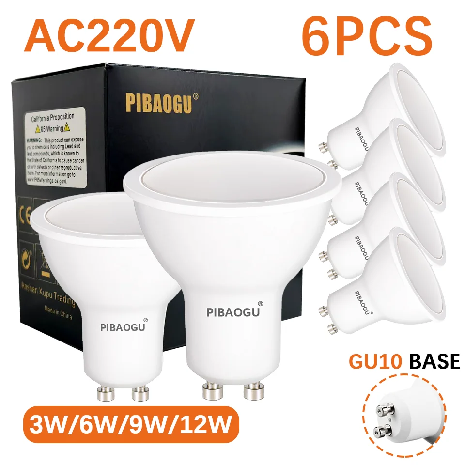 6PCS LED Lights Bulb Spot Light GU10 120° Spotlight AC220V Led Dimmable MR16 GU10 Spot Lights LED No Flicker For Home Decoration