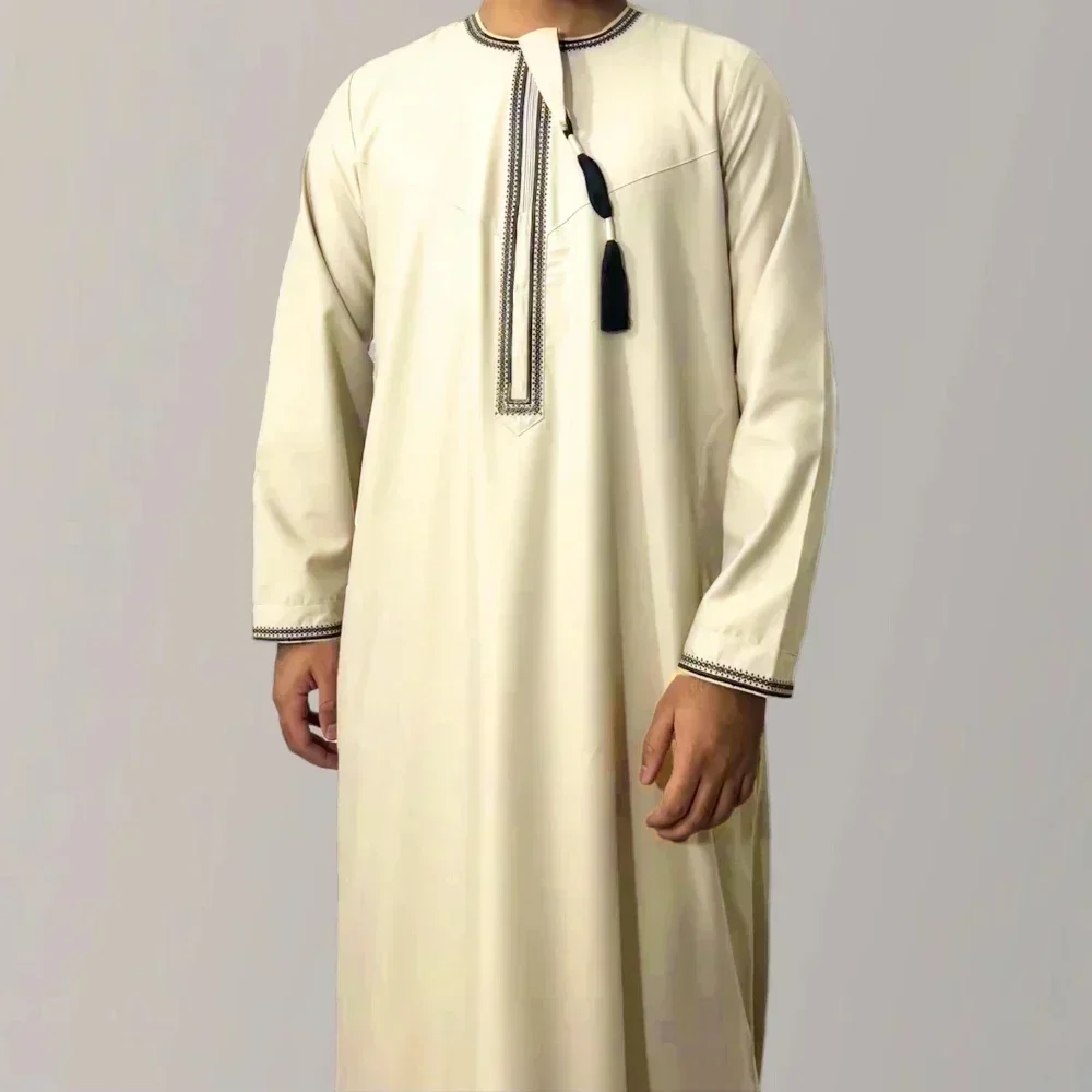 Neue muslimische Männer Langarm Pullover Kleid Abaya Daffah Jubba Thobe Pakistan Saudi-arabischen Kaftan Islam Kleidung Gebet Robe afghanisch