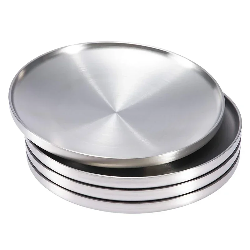 4pcs-set-304-stainless-steel-round-plates-double-walled-insulated-dinner-plate-plates-for-snack-dishes-and-fruit